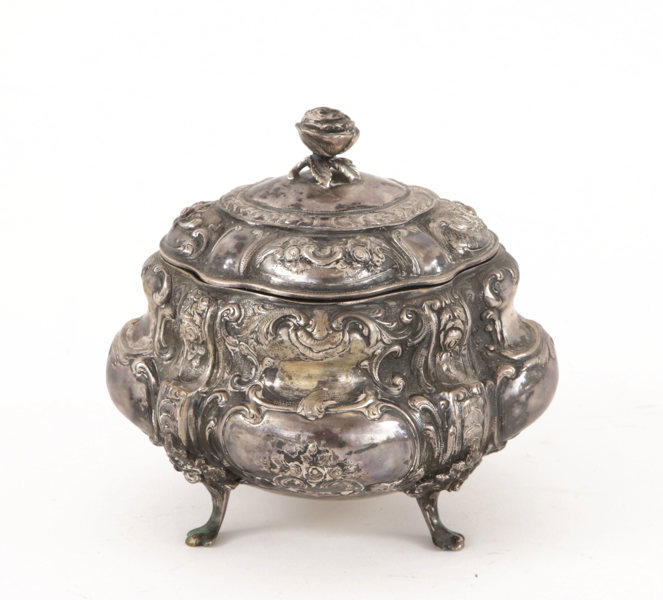 Sockerskål med lock, silver, rokokostil, 1900-tal