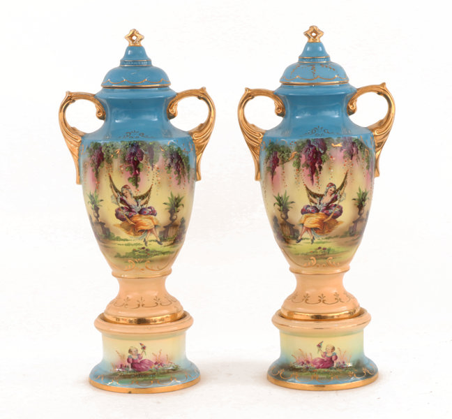 Urnor med lock ett par, Falconware, "Arkadia", England