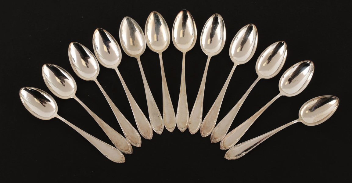 Bordsskedar 12st, silver, C.G.Hallberg, Stockholm