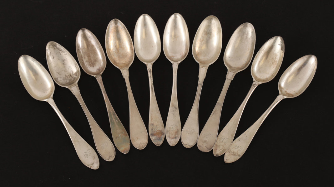 Matskedar 10st, silver, 1800-tal