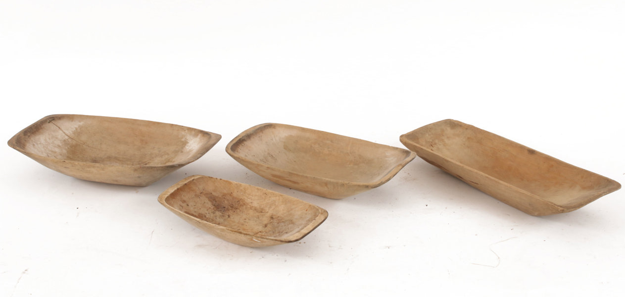 Tråg 4st, allmoge, 1800-tal