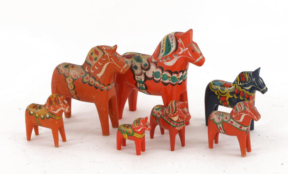 Dalahästar 7st, bl.a. omkring 1900-talets mitt