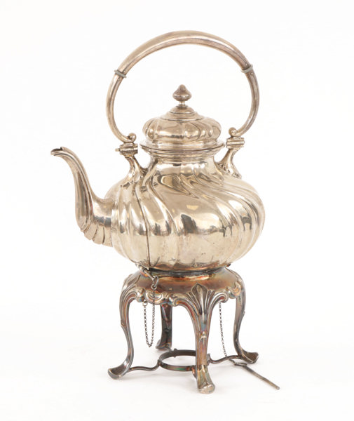 Tekanna med värmeställ, silver, CE Keyser, Tyskland, 1900-talets första hälft