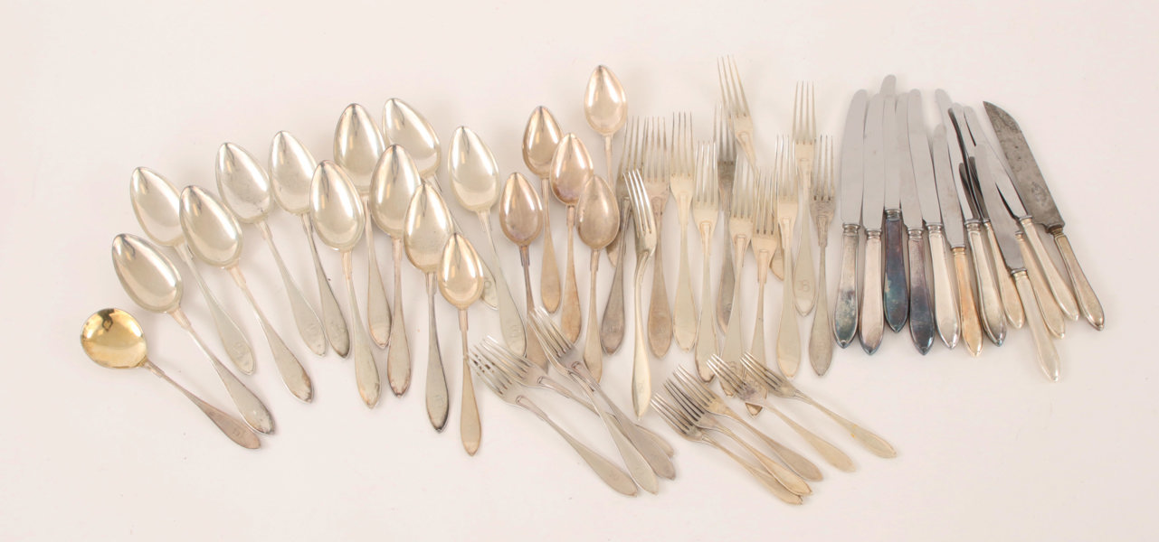 Bestickservisdelar, silver, "Svensk Spets"