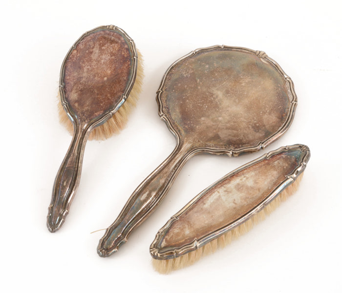 Borstar 2st samt handspegel, silver, Tyskland, 1900-talets första hälft