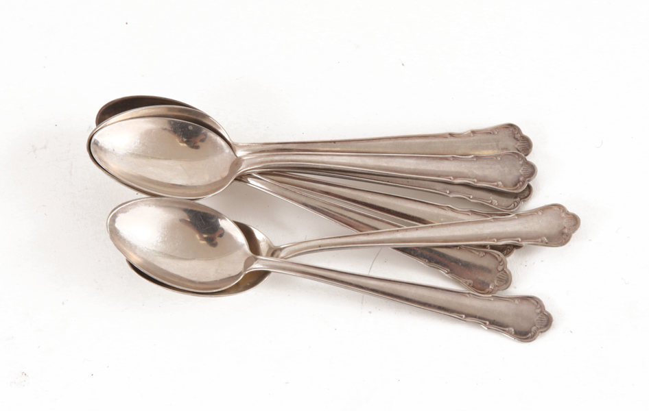 Kaffeskedar 7st, silver, "Chippendale", GAB