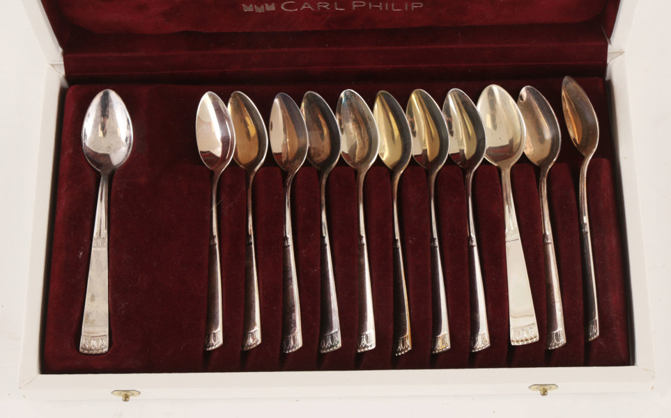 Kaffeskedar 12st, silver, "Carl Philip"