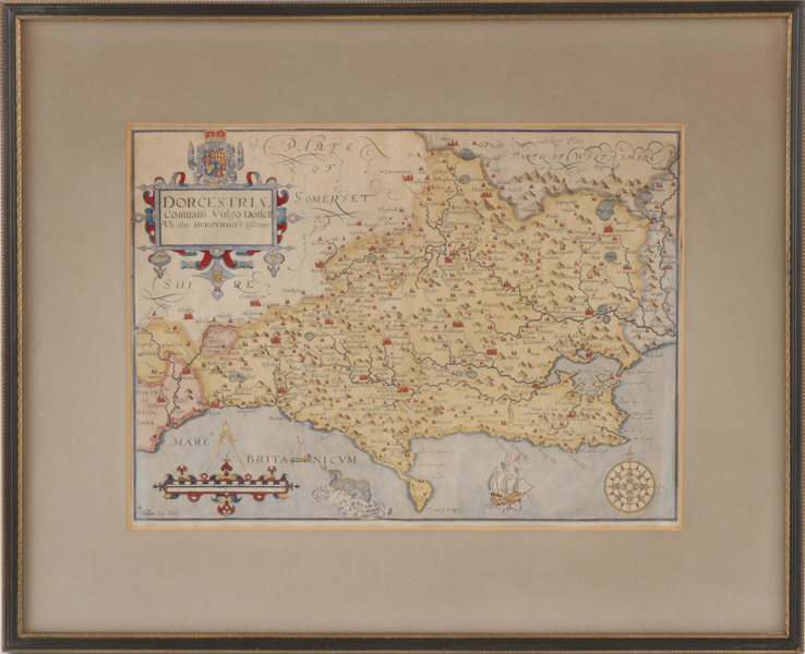 Karta över Dorsetshire, William Klipp, författad 1607