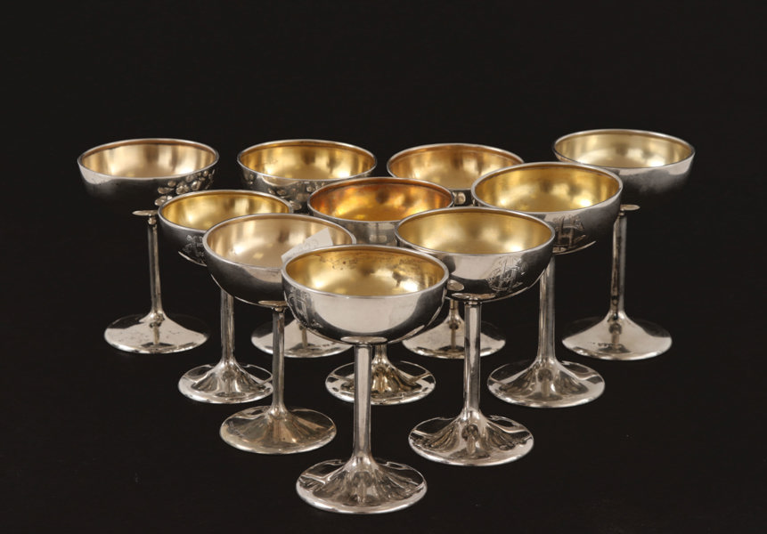 Cocktailglas 10st, silver, 1900-talets första hälft