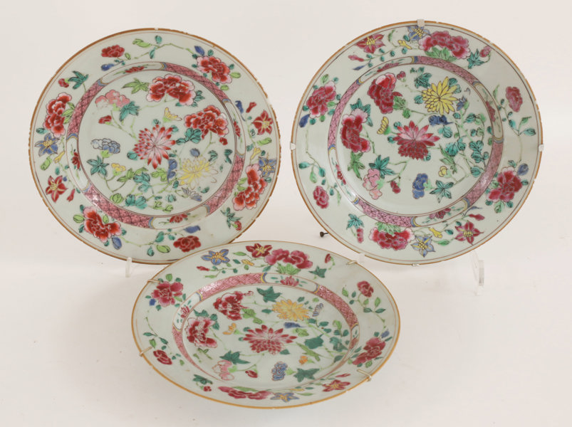 Tallrikar 3st, Kina, Qianlong, 1700-tal