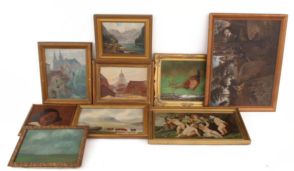 Oljekonst 9 delar, bl.a. 1800-tal