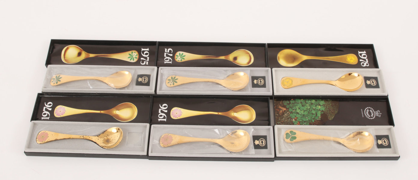 Årsskedar 6st, förgyllt sterlingsilver, Georg Jensen, Danmark