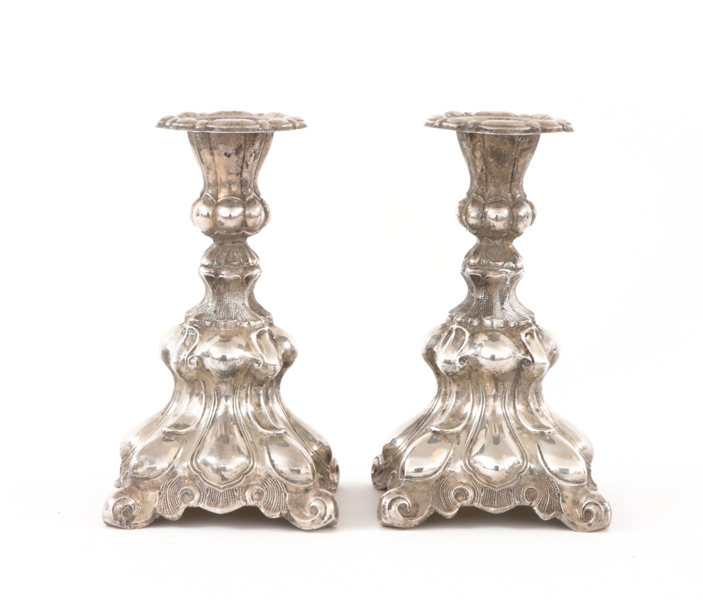 Ljusstakar ett par, silver, rokokostil, 1900-tal