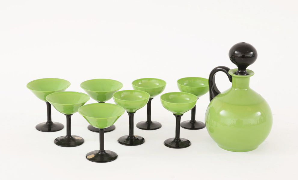 Likörservis 9 delar, Åfors Glasbruk, 1900-talets första hälft