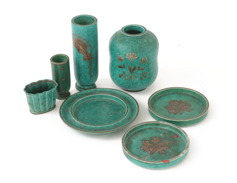 Stengods 7 delar, "Argenta", Wilhelm Kåge för Gustavsberg