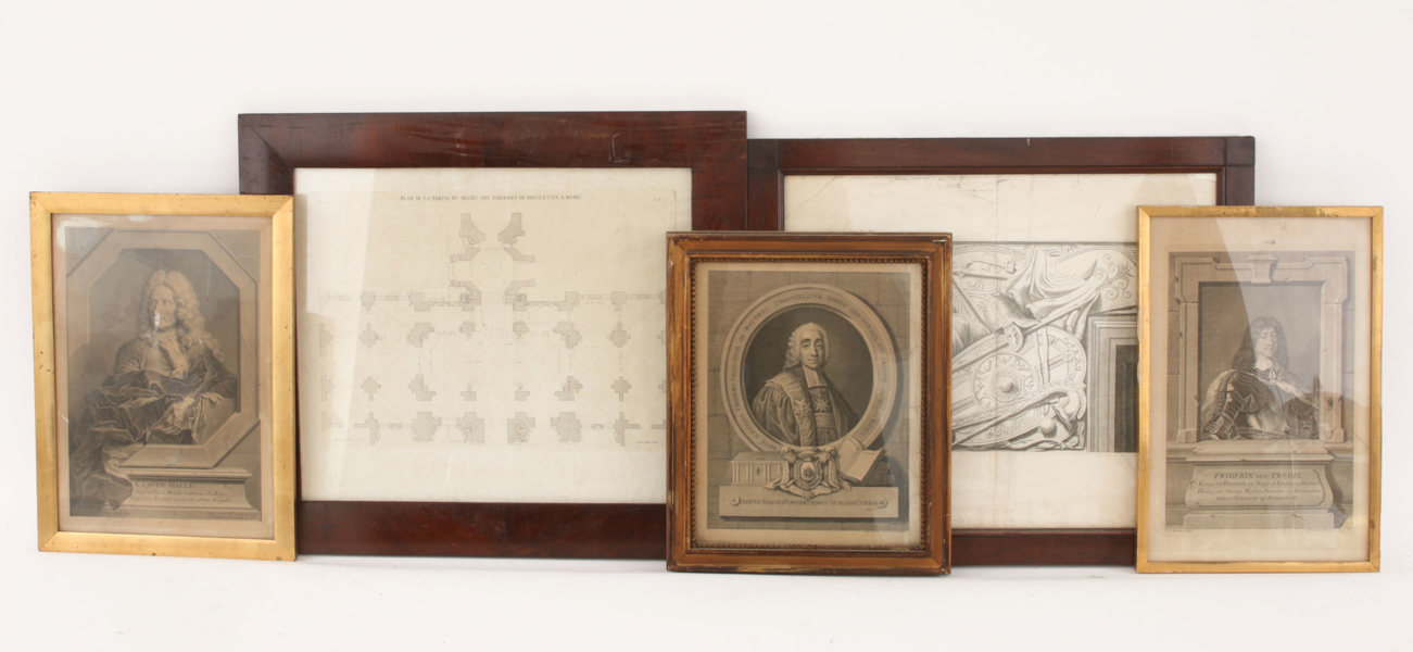 Antik grafik 5 delar, mestadels 1700-tal