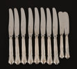 Bordsknivar 8st samt smörknivar 2st, silver, "Chippendale"