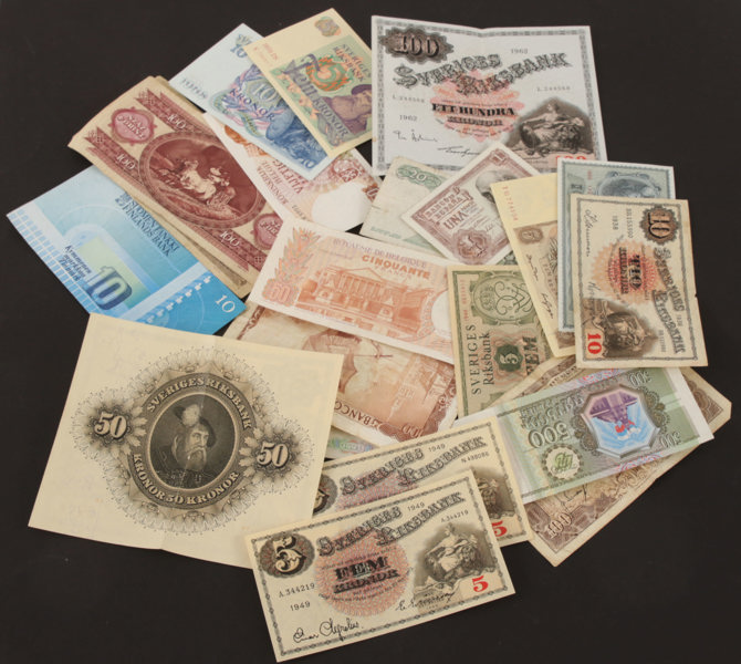 Parti sedlar, svenska samt utländska