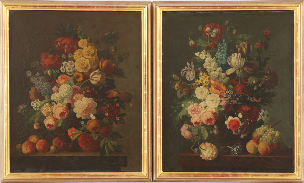 Delvis bemålade oljetryck 2st