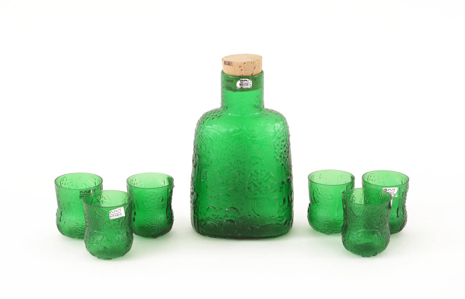 Karaff med glas 6st, "Fauna", Oiva Toikka för Arabia