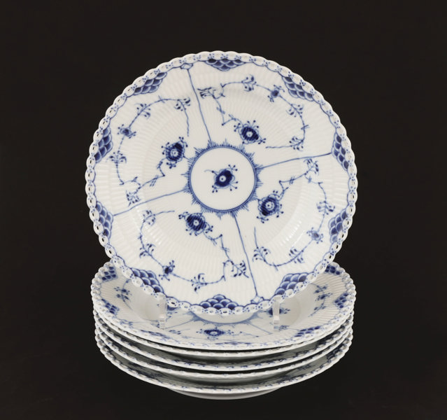 Djupa tallrikar 6st, "Musselmalet", Royal Copenhagen