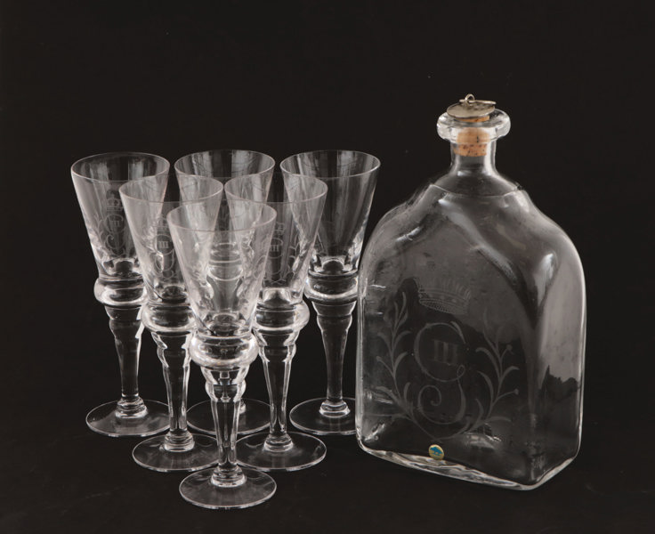 Snapsglas 6st samt karaff, Ekenäs