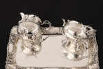 Sockerskål och gräddkanna med bricka, silver, Gewe, 1950
