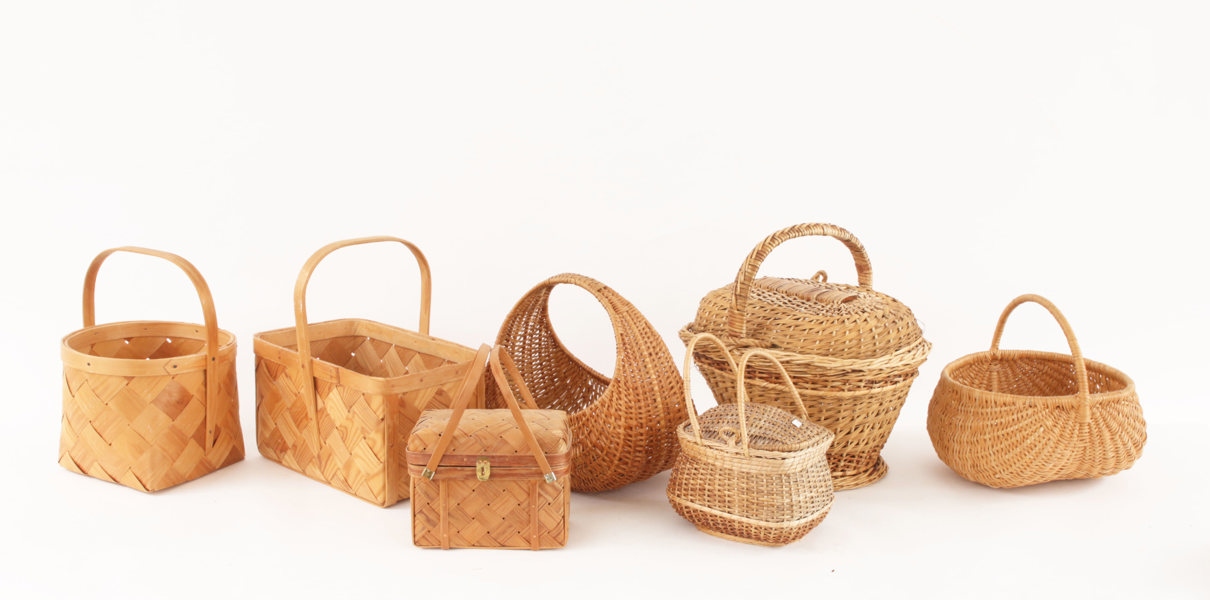 Flätade korgar 7st, bl.a. Våmhus