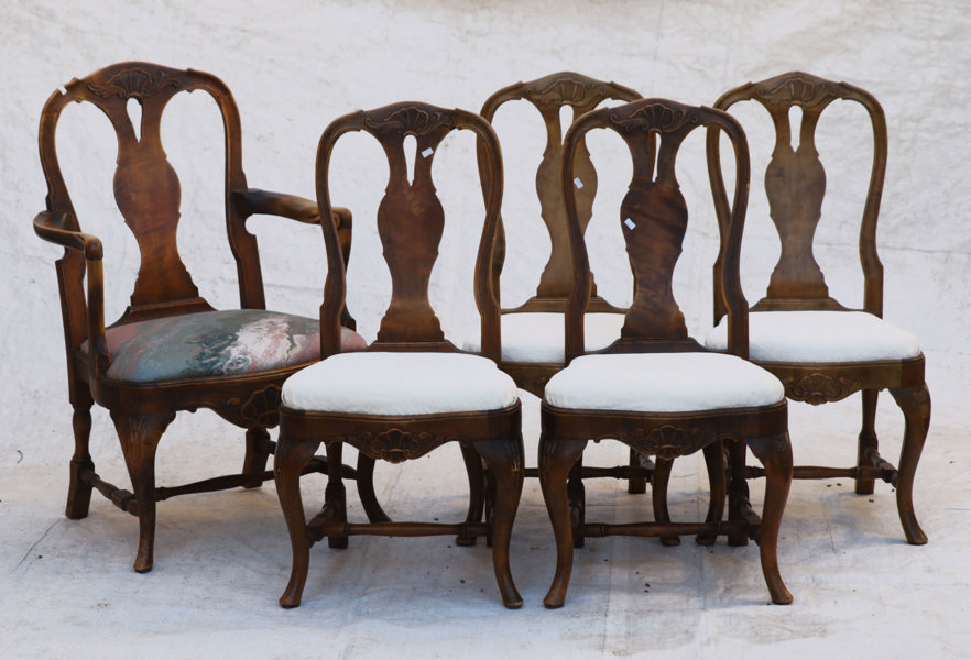 Stolar 4st samt karmstol, rokokostil, 1900-tal