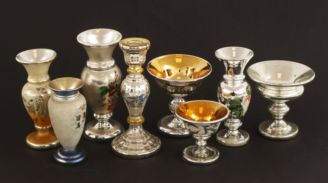 Kvicksilverfollerat glas 8 delar, omkring år 1900