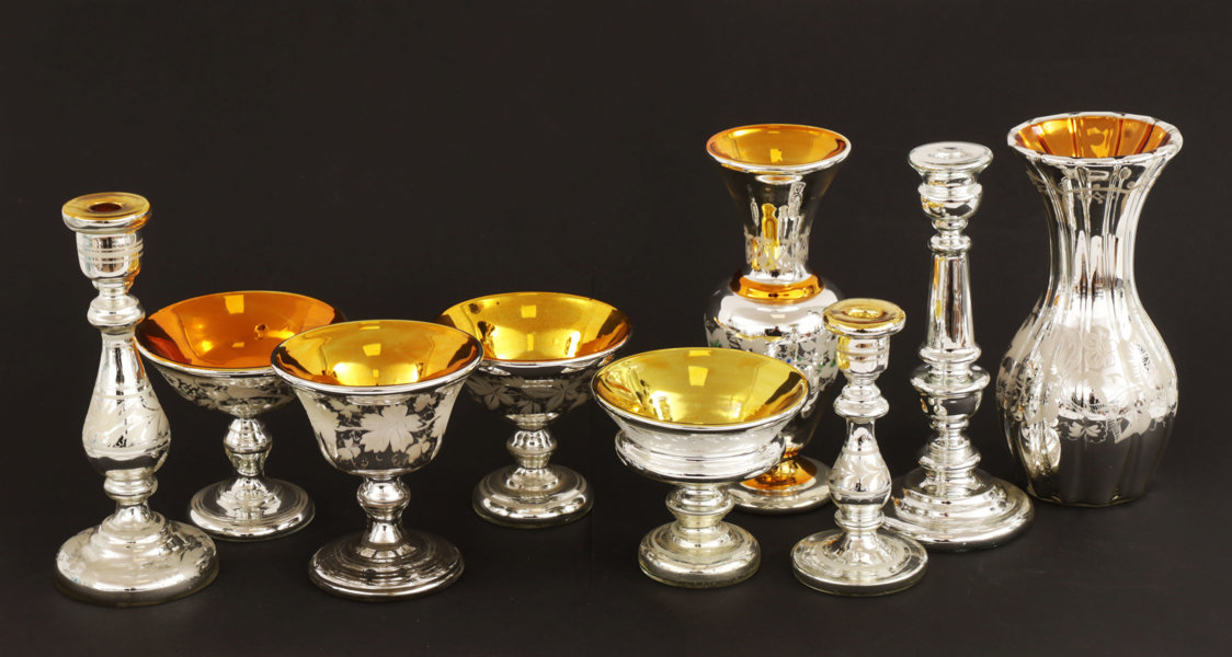 Kvicksilverfolierat glas 9 delar, omkring år 1900