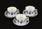 Kaffekoppar 3st med kaffefat 5st, "Prunus", Stig Lindberg för Gustavsberg