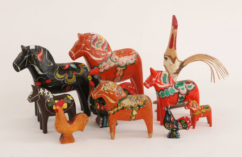 Dalahästar och dalatuppar 10 delar, bl.a. Västansjöhästen