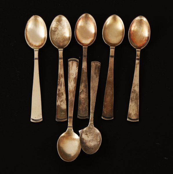 Kaffeskedar 6st samt moccasked, silver, "Rosenholm"