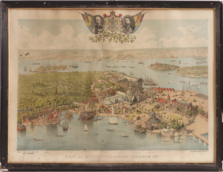 Litografiskt blad, "Konst- och industriutställningen i Stockholm 1897"