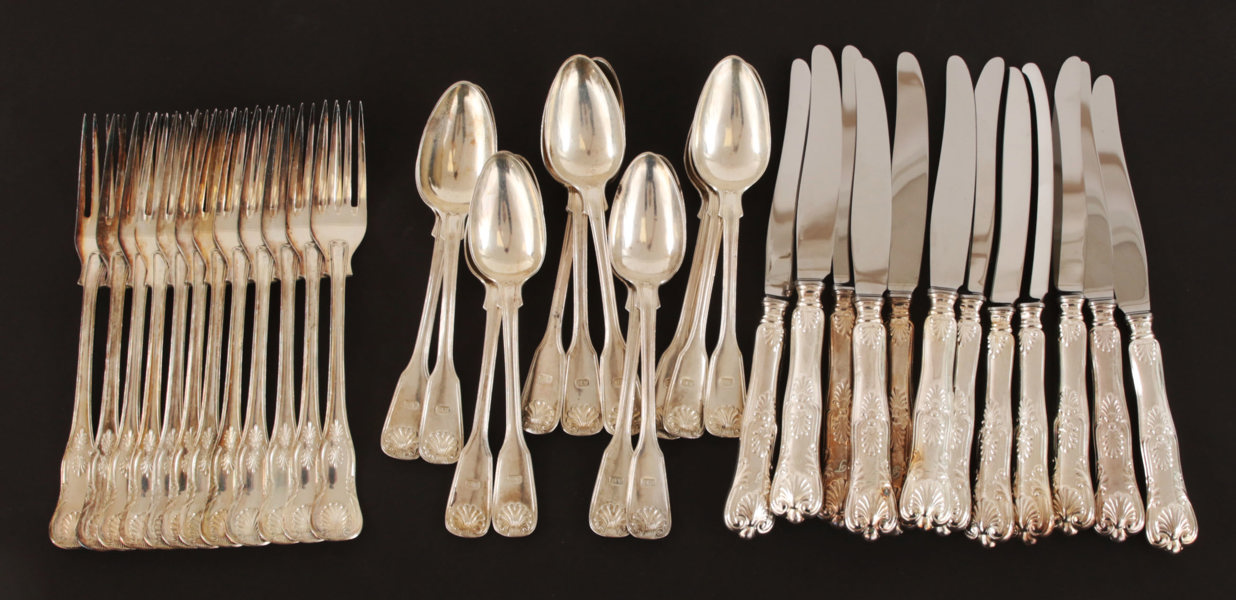 Bestickuppsättning i silver, "Engelsk Snäcka", 18/1900-tal