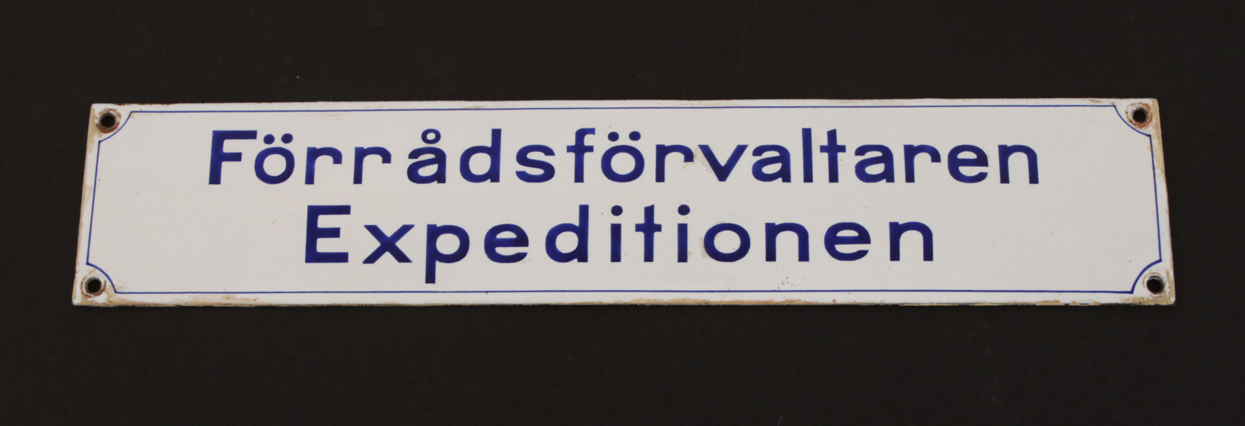 Emaljerad skylt, "Förrådsförvaltaren Expeditionen"