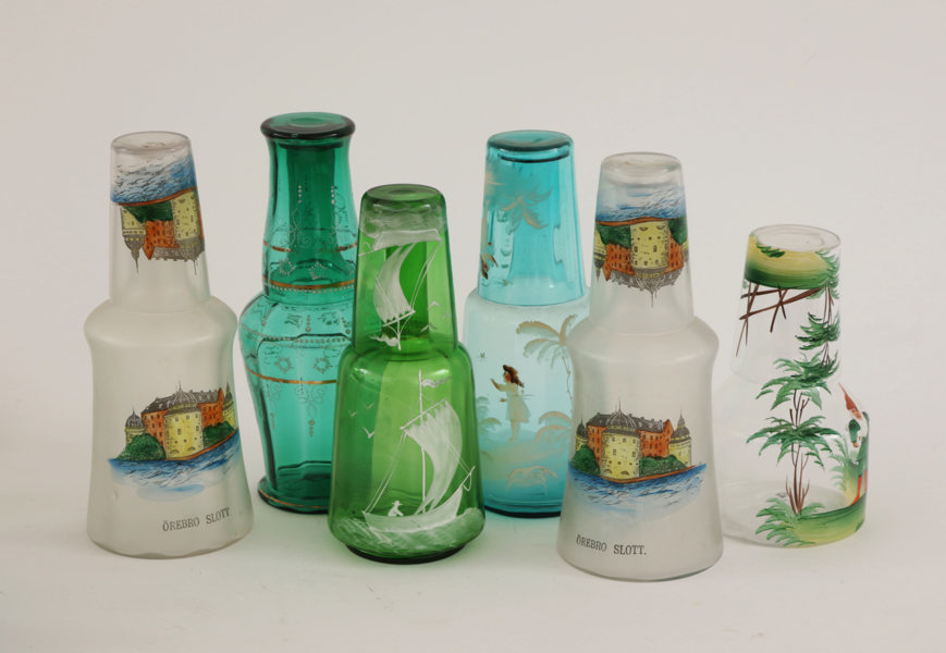 Vattenkaraffer med glas 6st, omkring år 1900