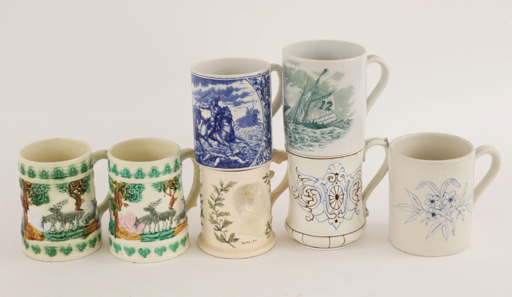 Dryckeskannor 7st, mestadels Rörstrand, 18/1900-tal