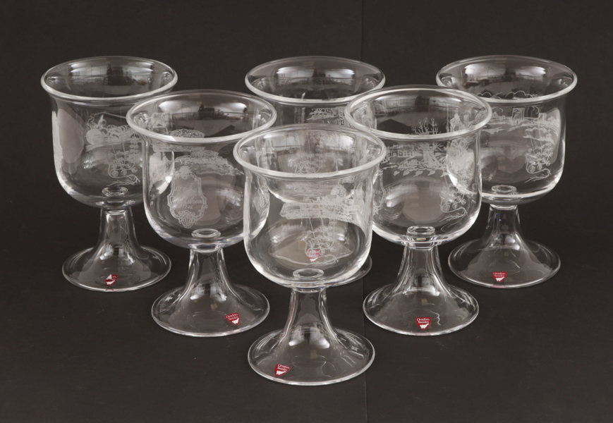 Pokalglas 6st, "Svenska Linnésällskapet", Orrefors/Fyrklövern