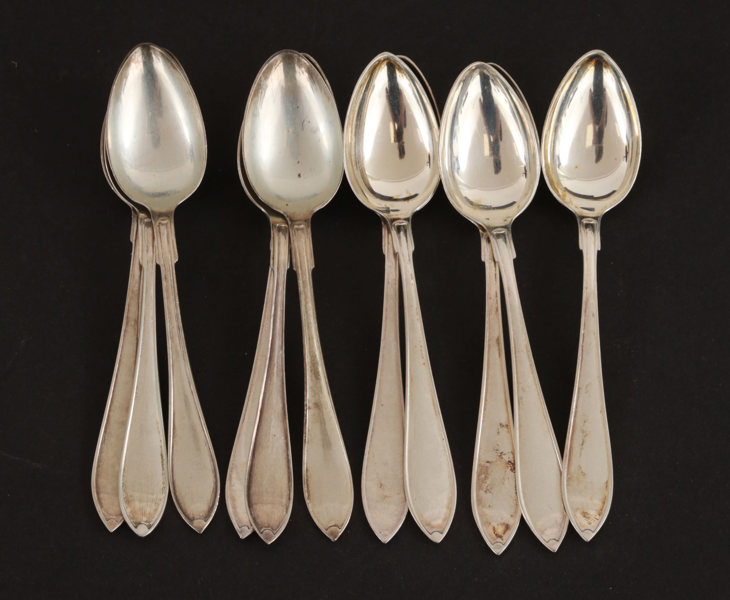 Kaffeskedar 11st, silver, "Svensk Spets"