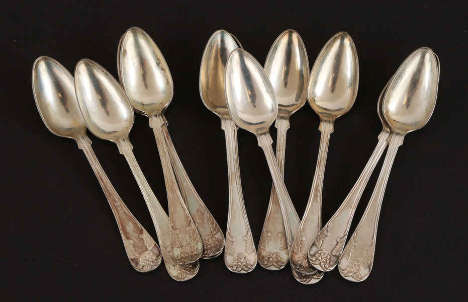 Kaffeskedar 12st, silver, "Gammal Fransk"