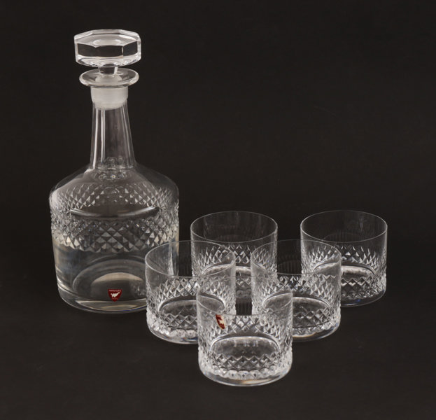 Karaff med 5st whiskeyglas, "Gustav Adolf", Orrefors