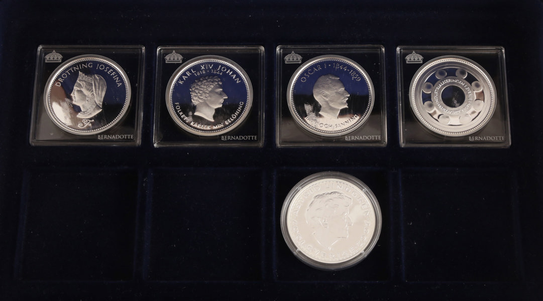 Silvermedaljer 5st, Bernadotte samt Astrid Lindgren