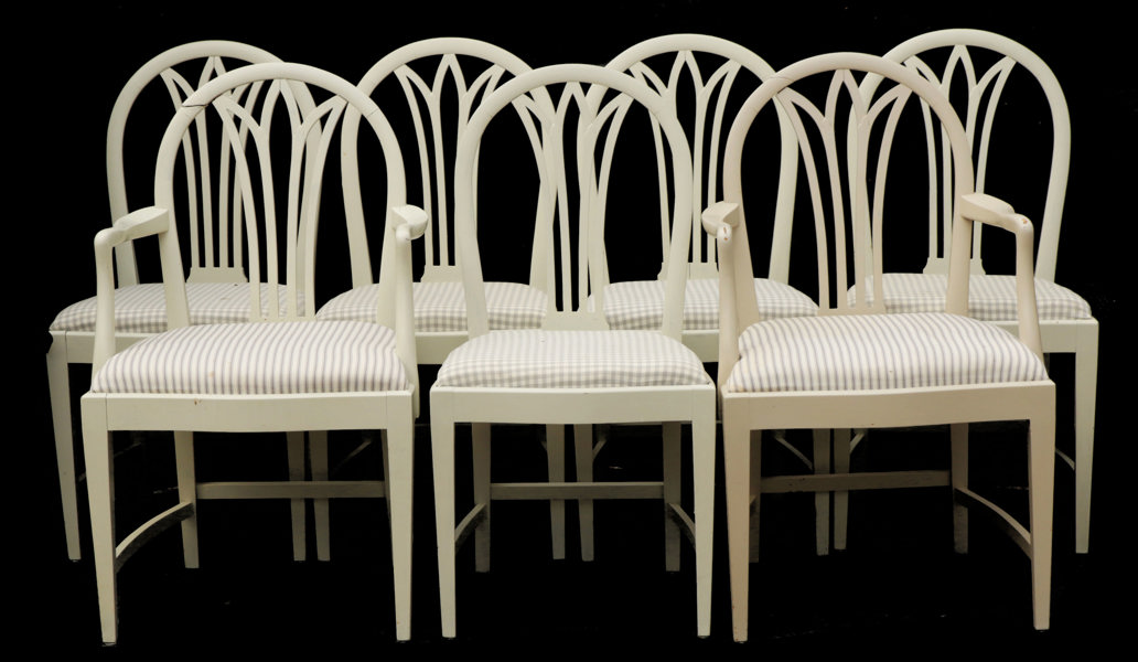 Stolar 5st samt karmstolar ett par, gustaviansk stil, 1900-tal