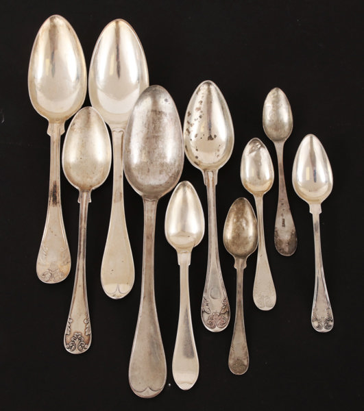 Mat- och teskedar 10 delar, silver, 1800-tal