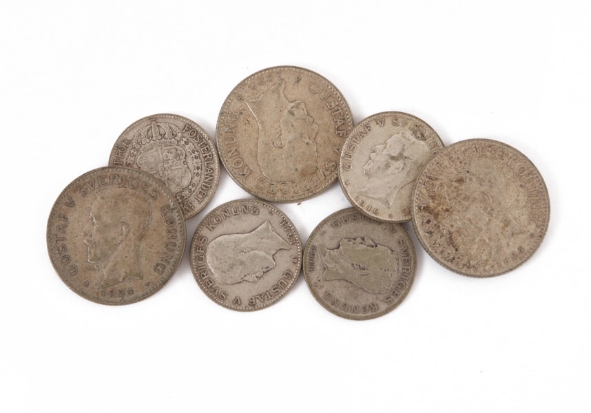 Svenska silvermynt 7st, före 1942