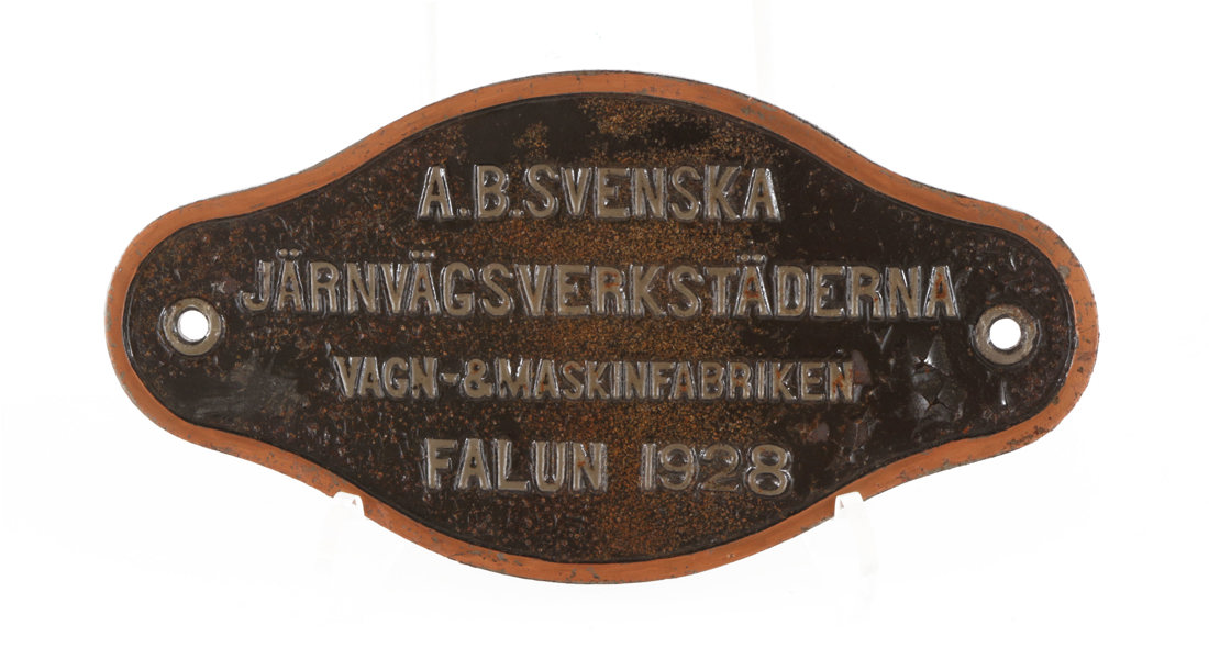 Skylt, "Svenska Järnvägsverkstäderna Falun 1928"
