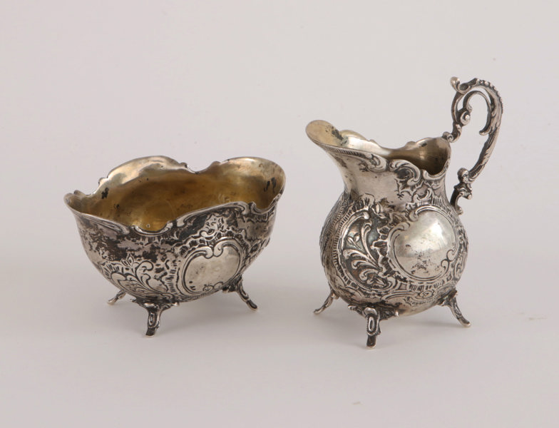 Sockerskål och gräddkanna, silver, 1900-tal
