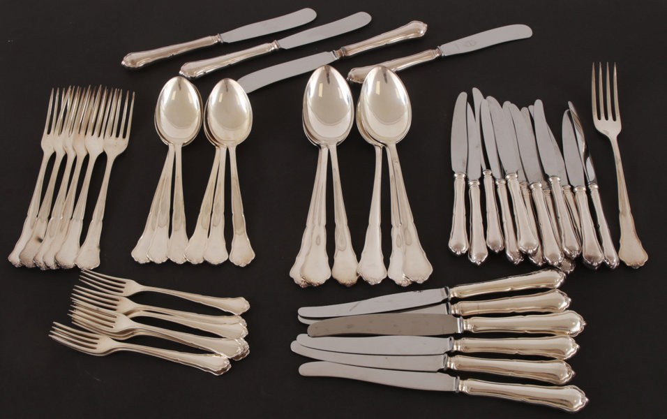 Bestickservisdelar i nysilver, C.G.Hallberg, Stockholm